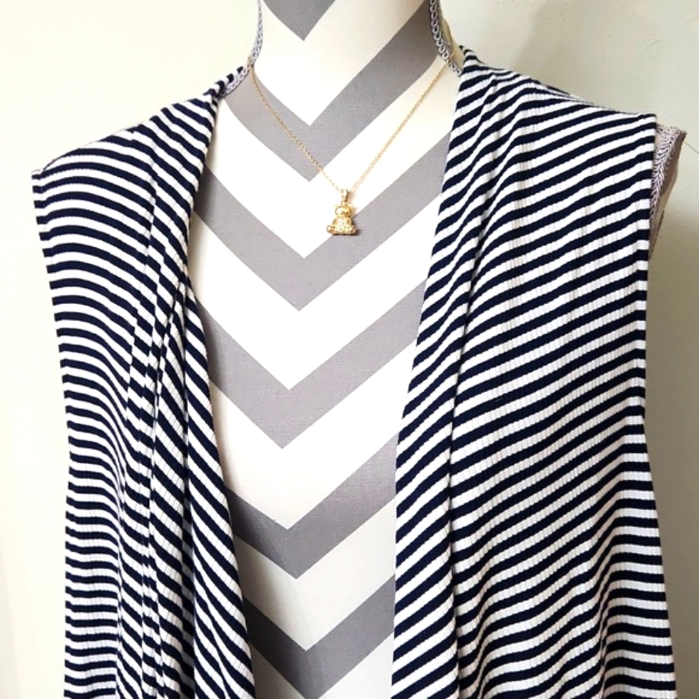 Christopher & Banks Sleeveless Stripped Cardigan - Picture 2 of 11